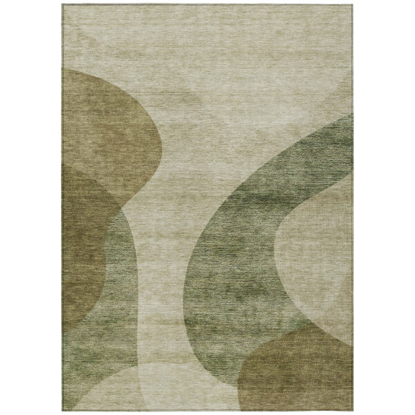 3' X 5' Beige And Chocolate Abstract Washable Indoor Outdoor Area Rug