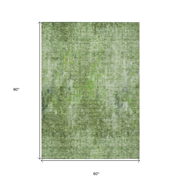 5' X 8' Olive Green And Artichoke Green Abstract Washable Indoor Outdoor Area Rug