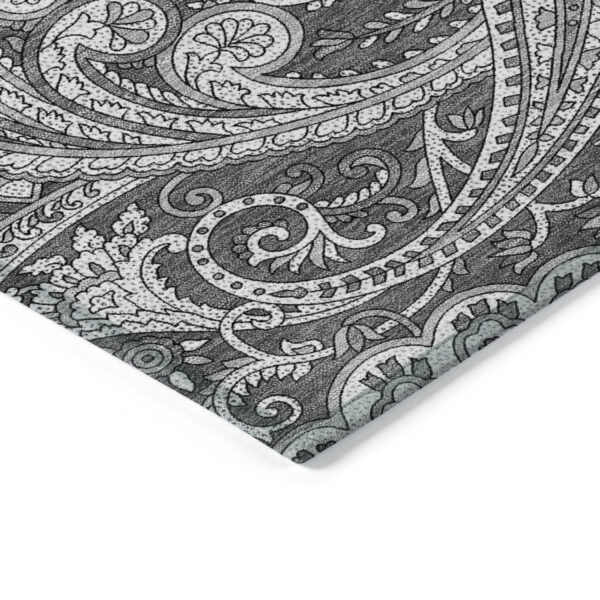 8' X 10' Gray Charcoal And Ivory Paisley Washable Indoor Outdoor Area Rug