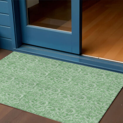 3' X 5' Green And Artichoke Green Floral Washable Indoor Outdoor Area Rug