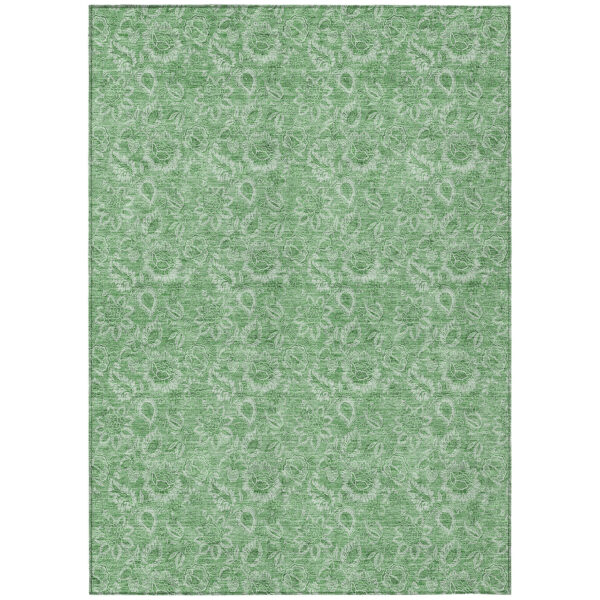 3' X 5' Green And Artichoke Green Floral Washable Indoor Outdoor Area Rug