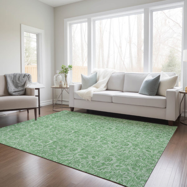 3' X 5' Green And Artichoke Green Floral Washable Indoor Outdoor Area Rug