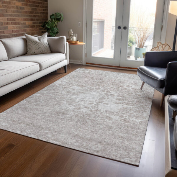 3' X 5' Taupe Beige And Ivory Abstract Washable Indoor Outdoor Area Rug