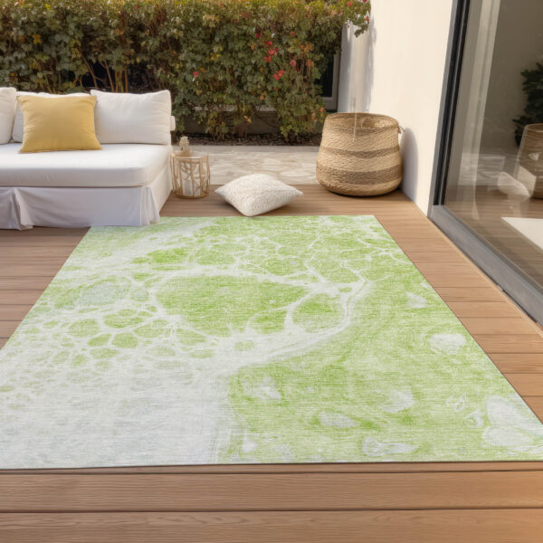 8' X 10' Artichoke Green And Ivory Nautical Washable Indoor Outdoor Area Rug