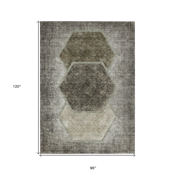 8' X 10' Taupe Beige And Chocolate Geometric Washable Indoor Outdoor Area Rug