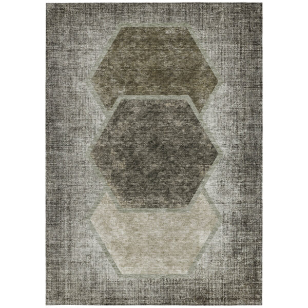 8' X 10' Taupe Beige And Chocolate Geometric Washable Indoor Outdoor Area Rug