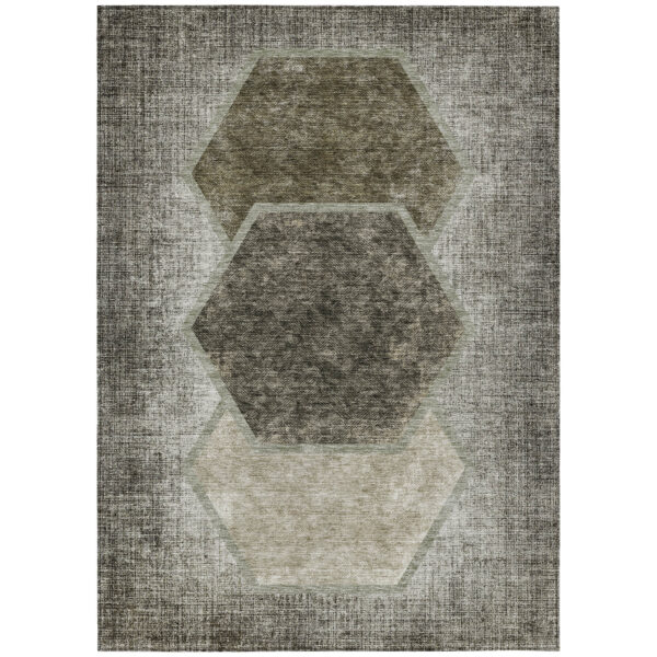 8' X 10' Taupe Beige And Chocolate Geometric Washable Indoor Outdoor Area Rug