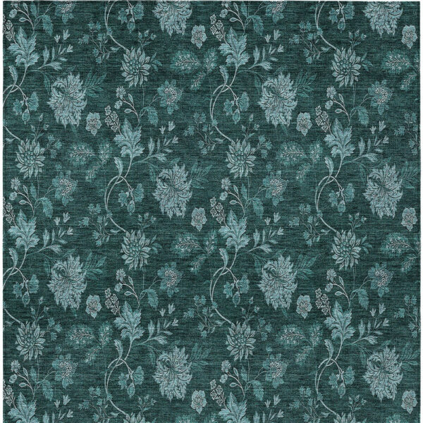8' X 10' Teal Blue And Aqua Floral Washable Indoor Outdoor Area Rug
