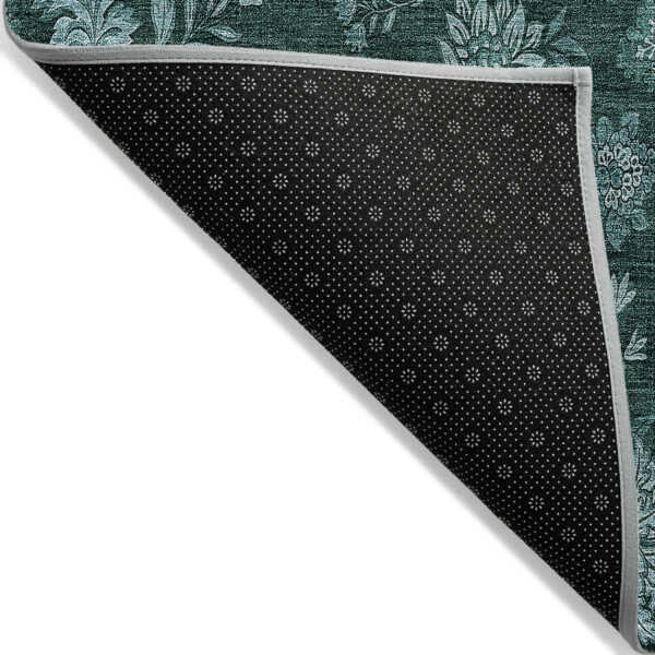 8' X 10' Teal Blue And Aqua Floral Washable Indoor Outdoor Area Rug