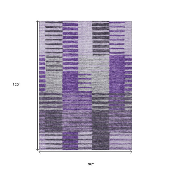 8' X 10' Purple Lavender And Eggplant Striped Washable Indoor Outdoor Area Rug