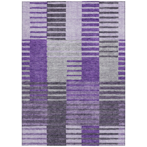 8' X 10' Purple Lavender And Eggplant Striped Washable Indoor Outdoor Area Rug