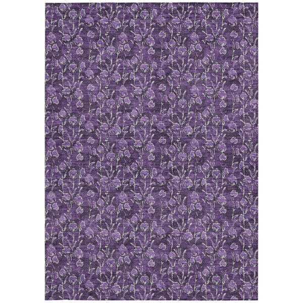 8' X 10' Purple Eggplant And Ivory Floral Washable Indoor Outdoor Area Rug