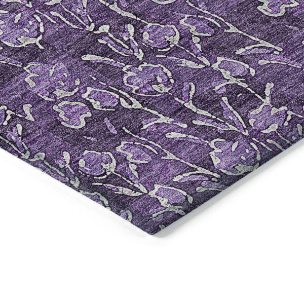 8' X 10' Purple Eggplant And Ivory Floral Washable Indoor Outdoor Area Rug