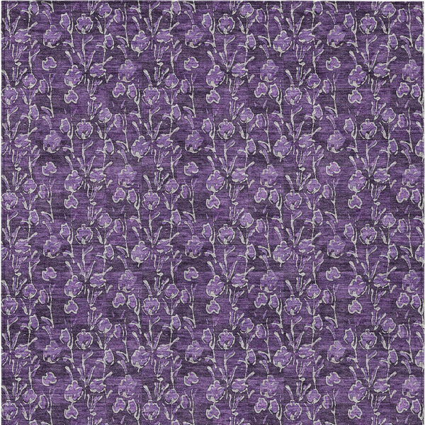 8' X 10' Purple Eggplant And Ivory Floral Washable Indoor Outdoor Area Rug
