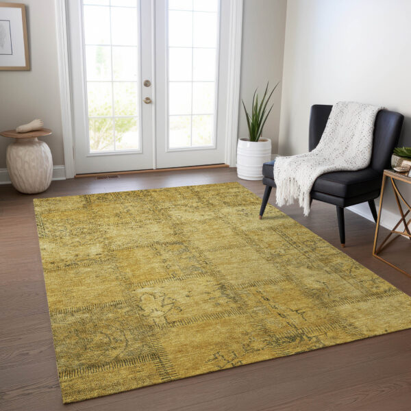 5' X 8' Gold Wheat And Gray Patchwork Washable Indoor Outdoor Area Rug