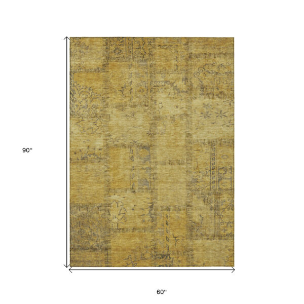 5' X 8' Gold Wheat And Gray Patchwork Washable Indoor Outdoor Area Rug