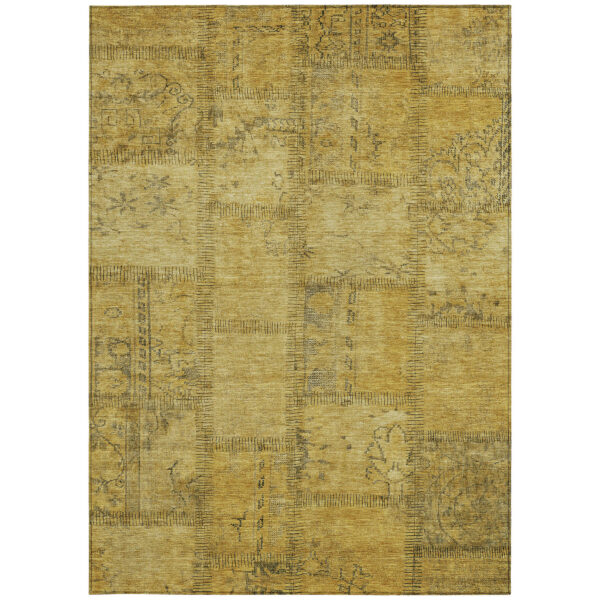 5' X 8' Gold Wheat And Gray Patchwork Washable Indoor Outdoor Area Rug