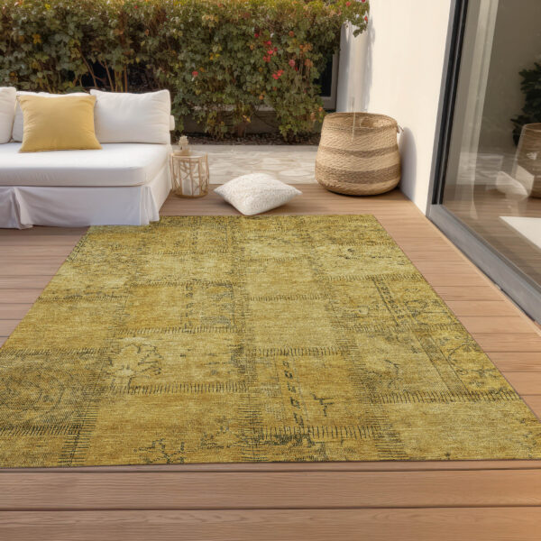 5' X 8' Gold Wheat And Gray Patchwork Washable Indoor Outdoor Area Rug
