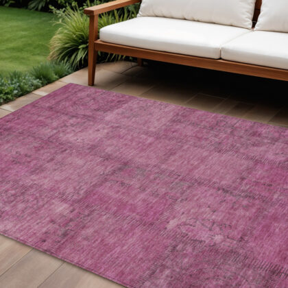 8' X 10' Blush Pink And Mauve Patchwork Washable Indoor Outdoor Area Rug