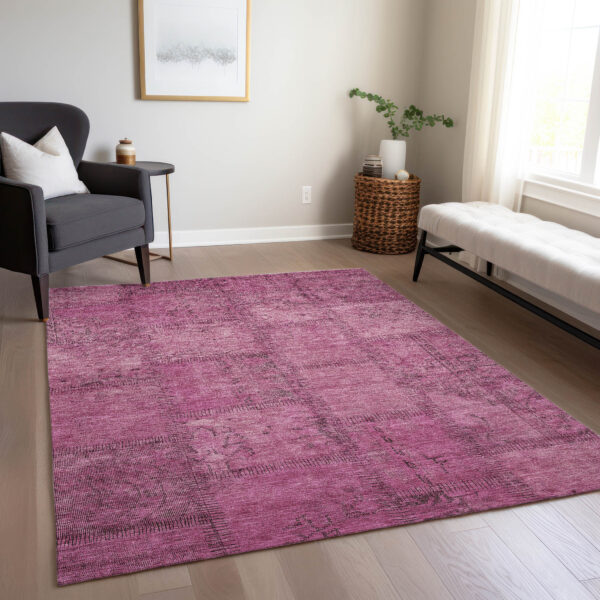 8' X 10' Blush Pink And Mauve Patchwork Washable Indoor Outdoor Area Rug