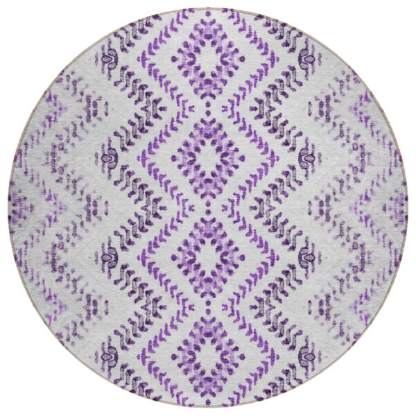 8' Purple Eggplant And Lavender Round Geometric Washable Indoor Outdoor Area Rug