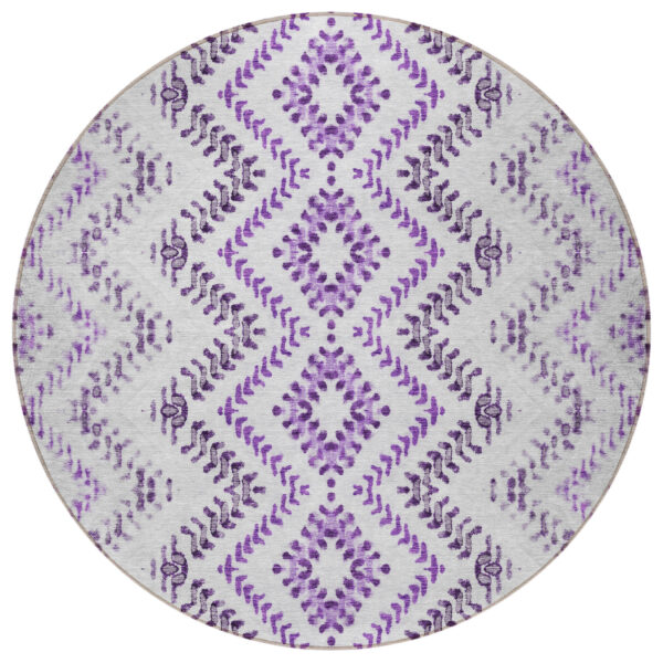 8' Purple Eggplant And Lavender Round Geometric Washable Indoor Outdoor Area Rug