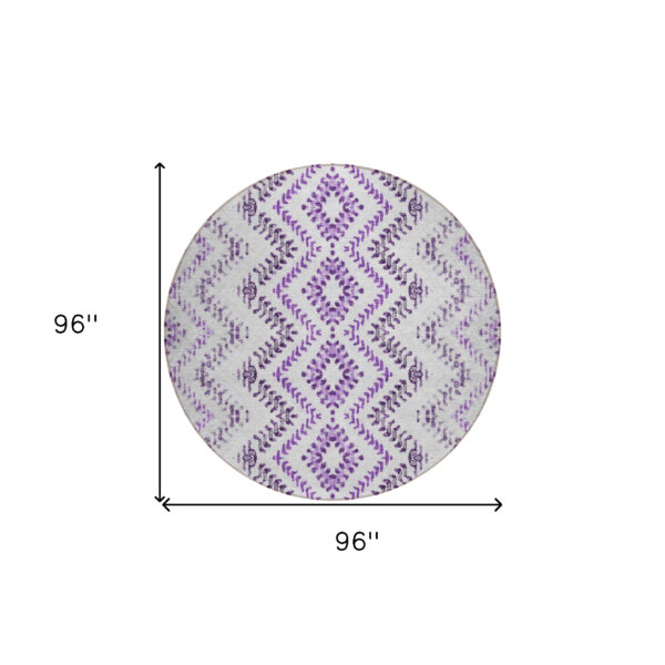 8' Purple Eggplant And Lavender Round Geometric Washable Indoor Outdoor Area Rug
