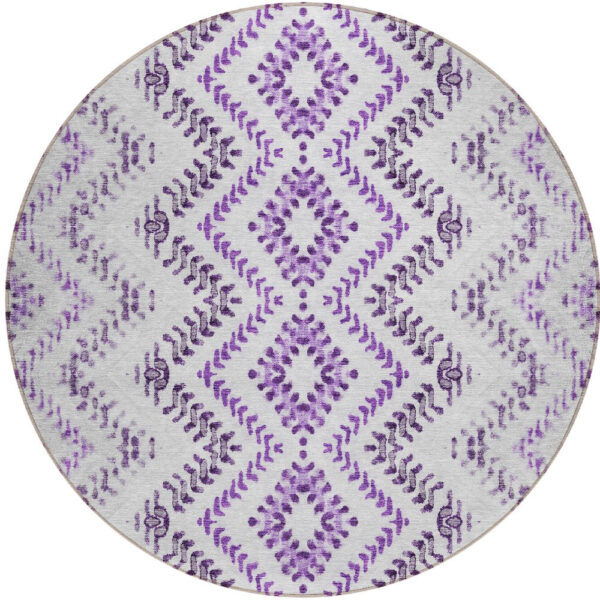 8' Purple Eggplant And Lavender Round Geometric Washable Indoor Outdoor Area Rug