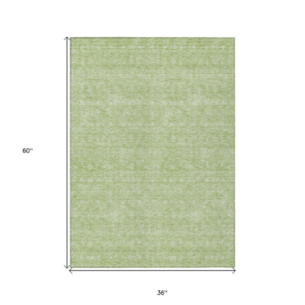 3' X 5' Artichoke Green Mint Green And Ivory Floral Washable Indoor Outdoor Area Rug