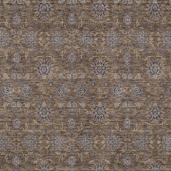 9' X 12' Chocolate And Gray Floral Washable Indoor Outdoor Area Rug
