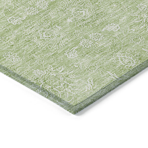 3' X 5' Artichoke Green Mint Green And Ivory Floral Washable Indoor Outdoor Area Rug