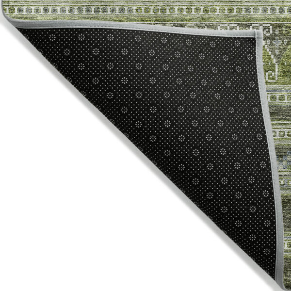 5' X 8' Olive Green And Artichoke Green Southwestern Washable Indoor Outdoor Area Rug