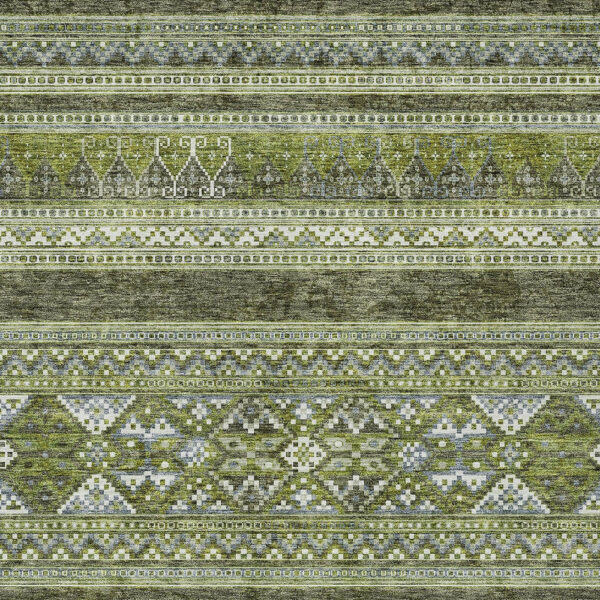5' X 8' Olive Green And Artichoke Green Southwestern Washable Indoor Outdoor Area Rug