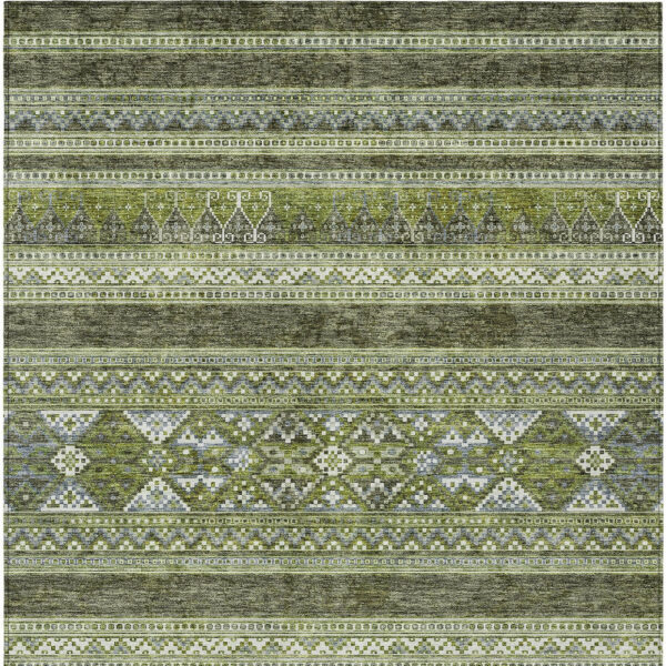5' X 8' Olive Green And Artichoke Green Southwestern Washable Indoor Outdoor Area Rug