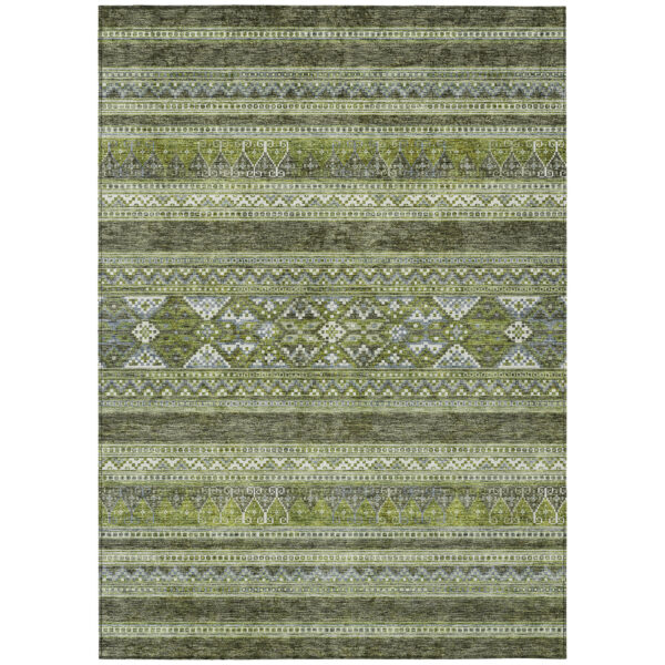 5' X 8' Olive Green And Artichoke Green Southwestern Washable Indoor Outdoor Area Rug