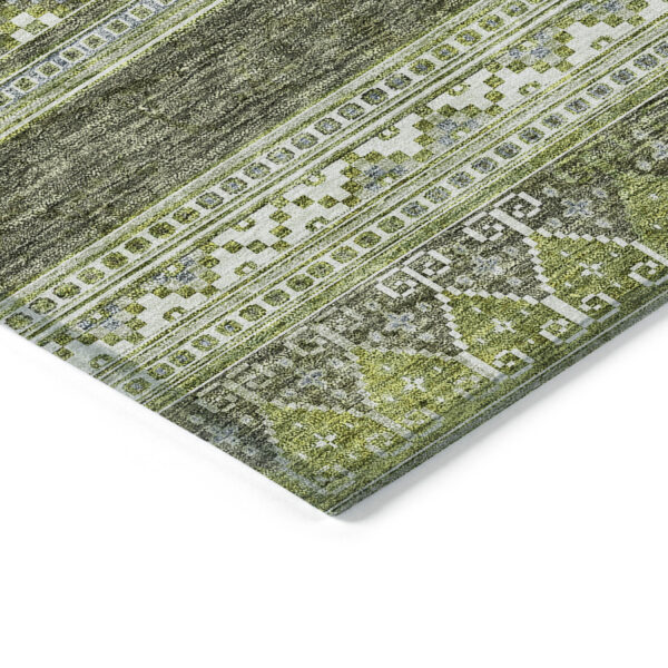 5' X 8' Olive Green And Artichoke Green Southwestern Washable Indoor Outdoor Area Rug