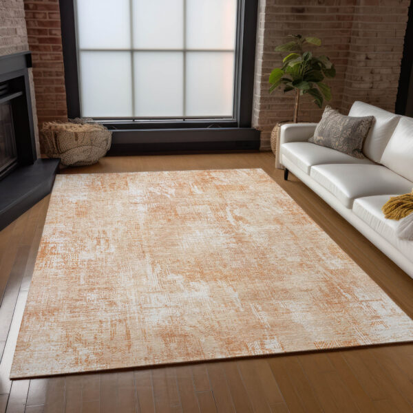 3' X 5' Coral Peach And Ivory Abstract Washable Indoor Outdoor Area Rug