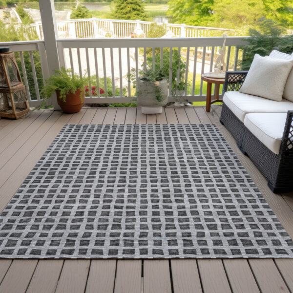 8' X 10' Graphite Gray And Silver Geometric Washable Indoor Outdoor Area Rug