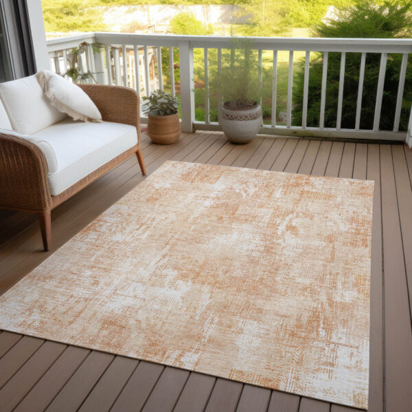 3' X 5' Coral Peach And Ivory Abstract Washable Indoor Outdoor Area Rug