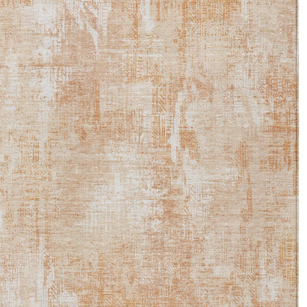 3' X 5' Coral Peach And Ivory Abstract Washable Indoor Outdoor Area Rug