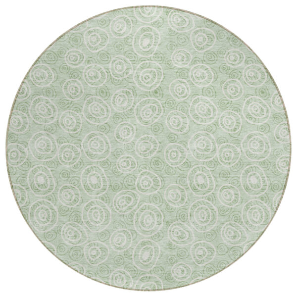 8' Mint Green Artichoke Green And Ivory Round Geometric Washable Indoor Outdoor Area Rug