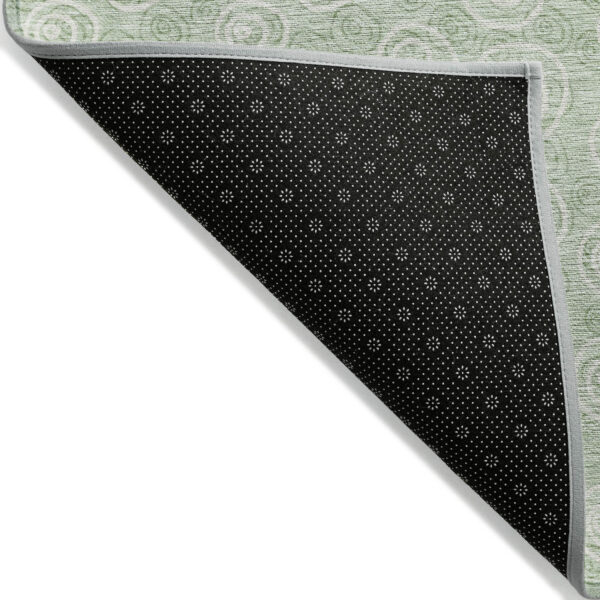 8' Mint Green Artichoke Green And Ivory Round Geometric Washable Indoor Outdoor Area Rug
