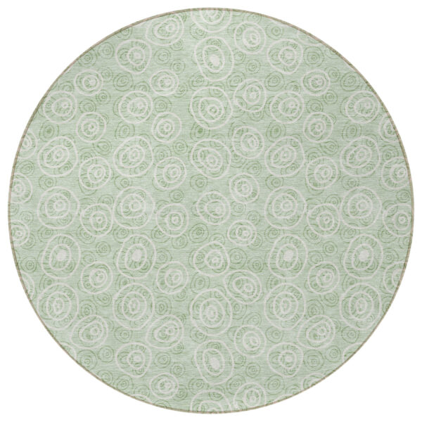 8' Mint Green Artichoke Green And Ivory Round Geometric Washable Indoor Outdoor Area Rug