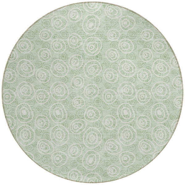 8' Mint Green Artichoke Green And Ivory Round Geometric Washable Indoor Outdoor Area Rug