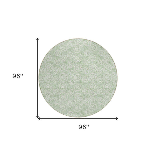 8' Mint Green Artichoke Green And Ivory Round Geometric Washable Indoor Outdoor Area Rug