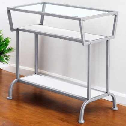 24" Clear and Silver Glass Console Table With Shelves