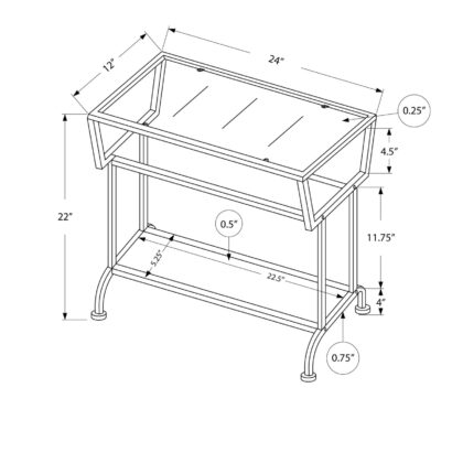 24" Clear and Silver Glass Console Table With Shelves