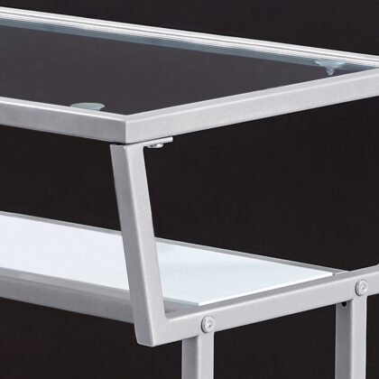 24" Clear and Silver Glass Console Table With Shelves