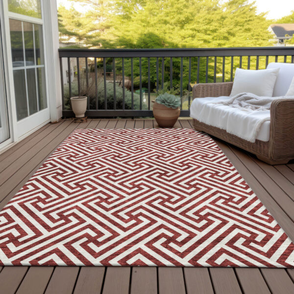5' X 8' Merlot And Ivory Geometric Washable Indoor Outdoor Area Rug