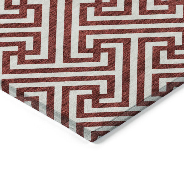 5' X 8' Merlot And Ivory Geometric Washable Indoor Outdoor Area Rug